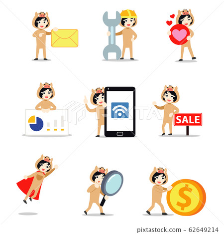 Set character of woman wild boar as mammal animal family. Set character of woman wild boar as mammal animal family. 62649214