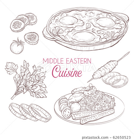 Middle Eastern cuisine, arabian dishes. Middle Eastern cuisine, arabian dishes. 62650523