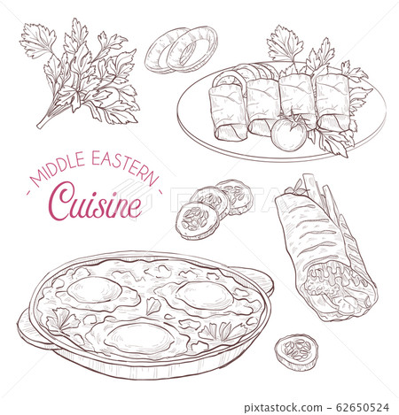 Middle Eastern cuisine, arabian dishes. Middle Eastern cuisine, arabian dishes. 62650524