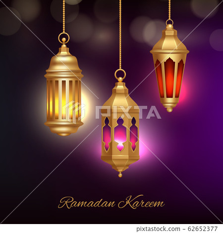 Islamic lamps background. Heritage arabic lanterns with beautiful glow effect religion ramadan concept vector illustration 62652377