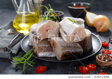 Raw fresh sliced hake fish with ingredients for Raw fresh sliced hake fish with ingredients for 62652866