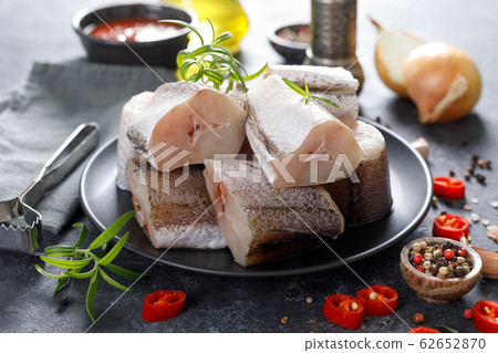 Raw fresh sliced hake fish with ingredients for Raw fresh sliced hake fish with ingredients for 62652870