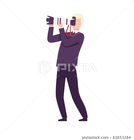 Photographer Taking Photo Using Digital Camera, Paparazzi or Operator Character Flat Vector Illustration 62653264