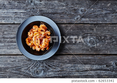 Shrimp scampi on a plate, top view, copy space Shrimp scampi on a plate, top view, copy space 62653341