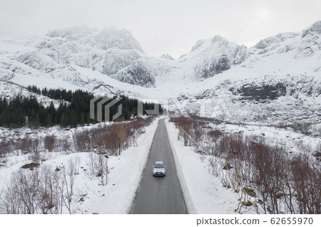 Aerial view of bridge and road in Lofoten islands, Aerial view of bridge and road in Lofoten islands, 62655970