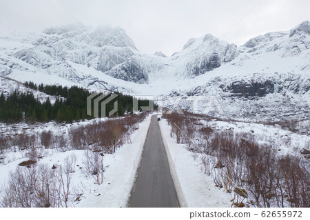 Aerial view of bridge and road in Lofoten islands, Aerial view of bridge and road in Lofoten islands, 62655972