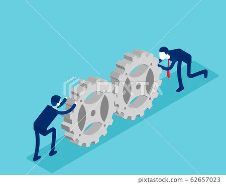 Teamwork isometric with collaboration . Business 62657023