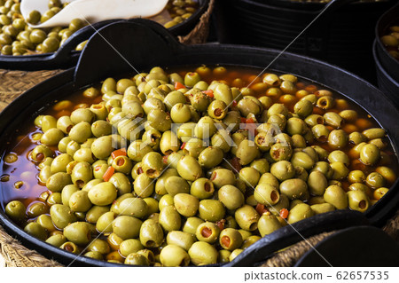 baskets of olives stuffed with red pepper 62657535