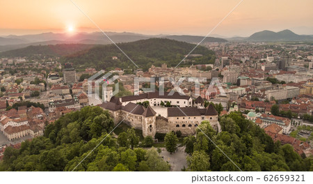 Aerial panorama of Ljubljana, capital of Slovenia, at sunset Aerial panorama of Ljubljana, capital of Slovenia, at sunset 62659321
