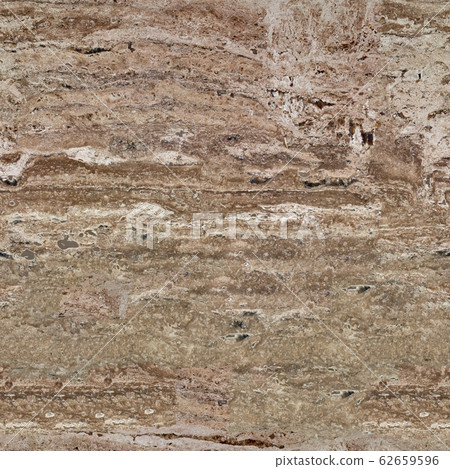 Wall of travertine with stone layers of different colors. Seamless square background, tile ready. 62659596