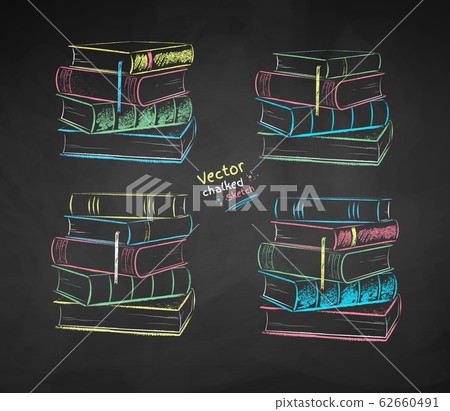 Chalk drawn illustration set of piles of books Chalk drawn illustration set of piles of books 62660491