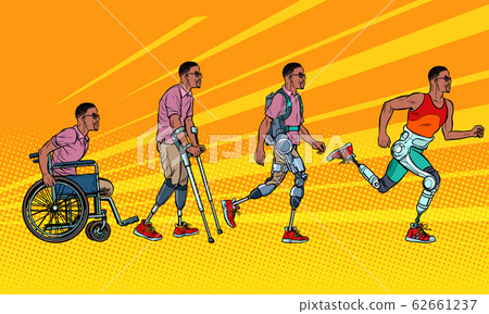 Evolution of rehabilitation. african man leg prosthesis Evolution of rehabilitation. african man leg prosthesis 62661237