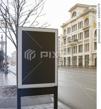 Blank black rectangular pylon stand on street mockup, side view Blank black rectangular pylon stand on street mockup, side view 62662079