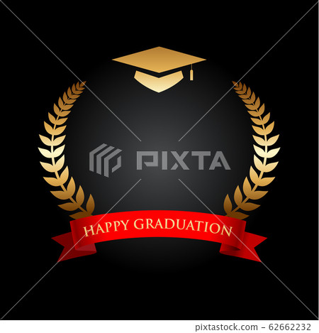 Top view of Gold Graduation hat with laurel and a Top view of Gold Graduation hat with laurel and a 62662232