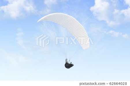 Blank white paraglider with person in harness mockup, sky background Blank white paraglider with person in harness mockup, sky background 62664028