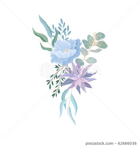 Blue Flower Arrangement with Branches and Lush Twigs Vector Illustration Blue Flower Arrangement with Branches and Lush Twigs Vector Illustration 62666036