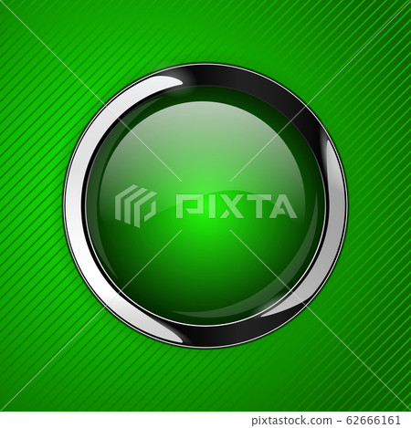 Green glass button with metal frame on green... - Stock Illustration ...