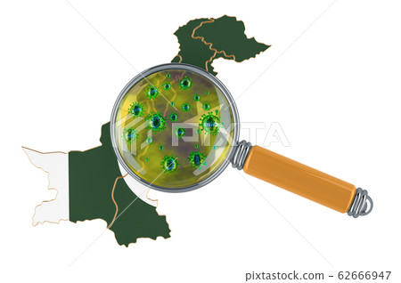 Pakistani map with coronavirus under magnifier 62666947