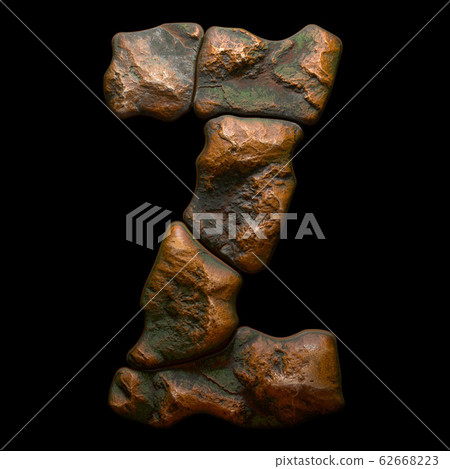 Rocky letter Z. Font of stone on black background. 3d 62668223