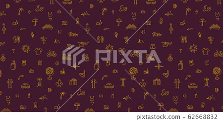 Travel Background with Line-Art Gold Icons on Dark 62668832