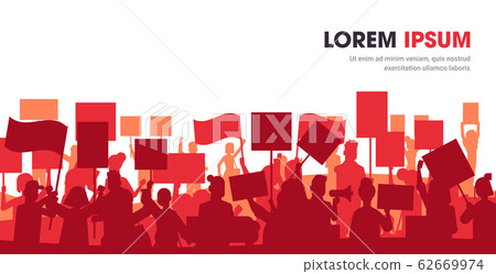 silhouette of people crowd protesters holding protest posters men women with blank vote placards demonstration speech political freedom concept horizontal portrait copy space silhouette of people crowd protesters holding protest posters men women with blank vote placards demonstration speech political freedom concept horizontal portrait copy space 62669974