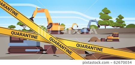 epidemic MERS-CoV quarantine caution on yellow warning tape opencast quarry with bulldozers coronavirus infection wuhan 2019-nCoV pandemic health risk concept horizontal epidemic MERS-CoV quarantine caution on yellow warning tape opencast quarry with bulldozers coronavirus infection wuhan 2019-nCoV pandemic health risk concept horizontal 62670034