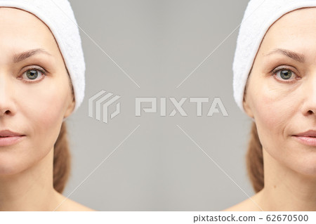 Pretty mature girl. Before and after portrait. 62670500