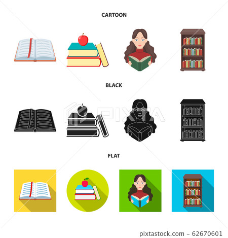 Vector illustration of library and textbook... - Stock Illustration ...