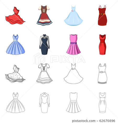 Isolated object of dress and clothes icon. Collection of dress and evening stock symbol for web. Isolated object of dress and clothes icon. Collection of dress and evening stock symbol for web. 62670896