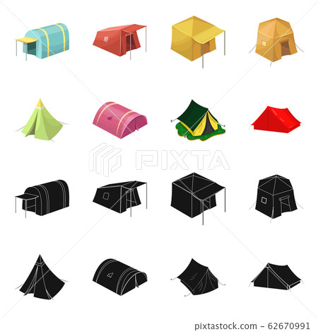 Vector illustration of tent and camp sign. Set of tent and forest stock symbol for web. 62670991