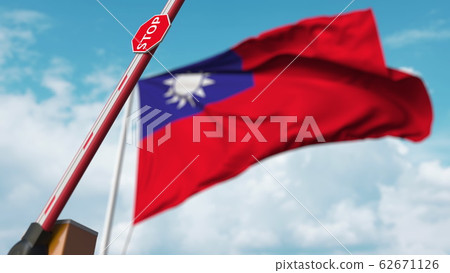 Barrier gate being opened with flag of Taiwan as a background. Taiwanese Free border crossing or lifting a ban. 3D rendering Barrier gate being opened with flag of Taiwan as a background. Taiwanese Free border crossing or lifting a ban. 3D rendering 62671126