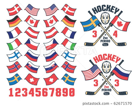 Hockey match score logo with national flag 62671570
