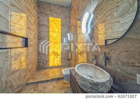 Modern minimalist onyx bathroom and rock sink Modern minimalist onyx bathroom and rock sink 62671807