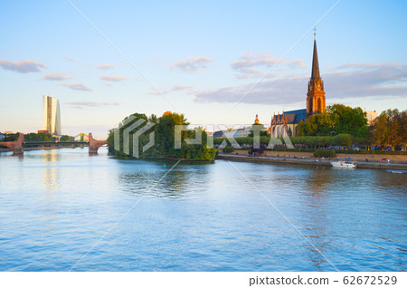 Frankfut church river central bank 62672529