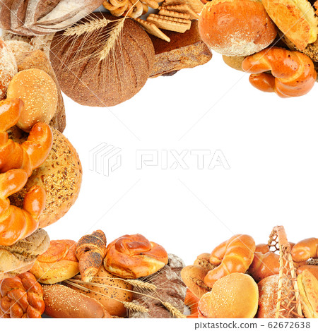 Bread and bakery products isolated on white. 62672638