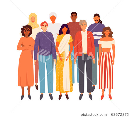 Multiethnic group of people standing together - Stock Illustration ...