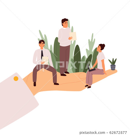 Giant hands holding tiny office workers. - Stock Illustration [62672877 ...