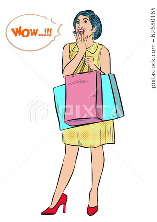 Young women enjoy shopping, She is excited to see Discounts for many  products. 62680165