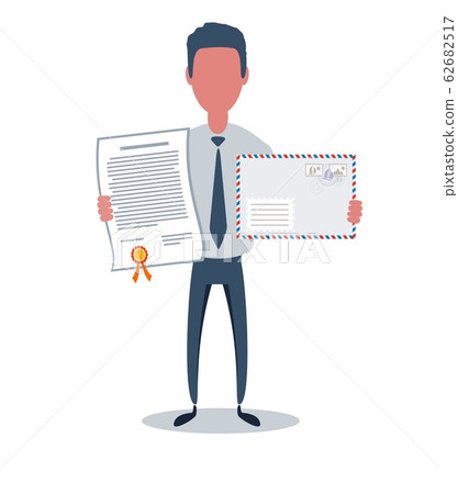 Businessman or clerk. Male character in trendy simple style with objects, flat vector illustration. 62682517