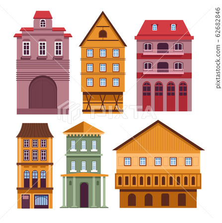 Residential buildings set with bright old European style houses Residential buildings set with bright old European style houses 62682846
