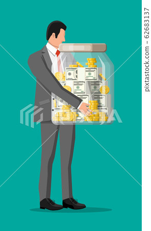 Businessman holding big money box. Businessman holding big money box. 62683137