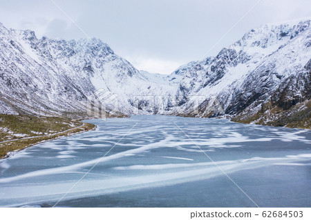 Aerial view of Glacier. Ice lake in Lofoten 62684503