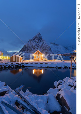 Home, cabin or house at night, Norwegian fishing 62684521