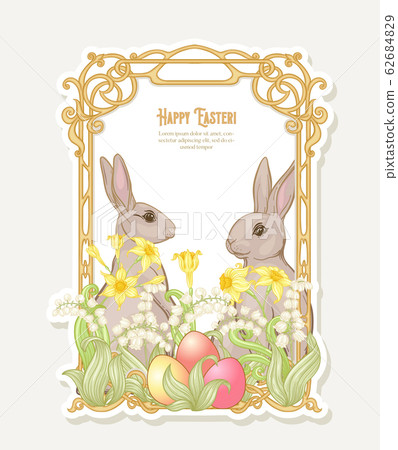 Happy easter Template postcard, poster with a hare Happy easter Template postcard, poster with a hare 62684829