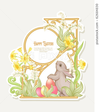 Happy easter Template postcard, poster with a hare Happy easter Template postcard, poster with a hare 62684830