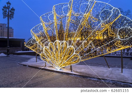 Christmas (New Year holidays) decoration in Moscow (at night), Russia 62685155