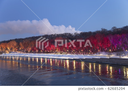 Christmas (New Year holidays) decoration in Moscow (at night), Russia 62685204