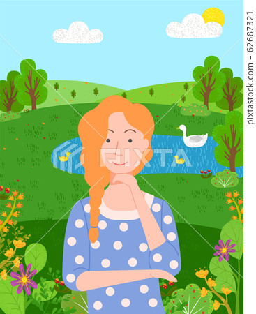 Woman Relaxing by Pond Traveling Female Character 62687321