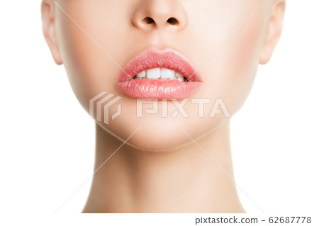 Sexual full lips. Natural gloss of lips and woman's skin. The mouth is open. Increase in lips, cosmetology. Sexual full lips. Natural gloss of lips and woman's skin. The mouth is open. Increase in lips, cosmetology. 62687778