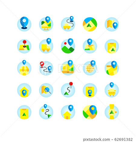 Location and Map flat icon set. Vector and 62691382
